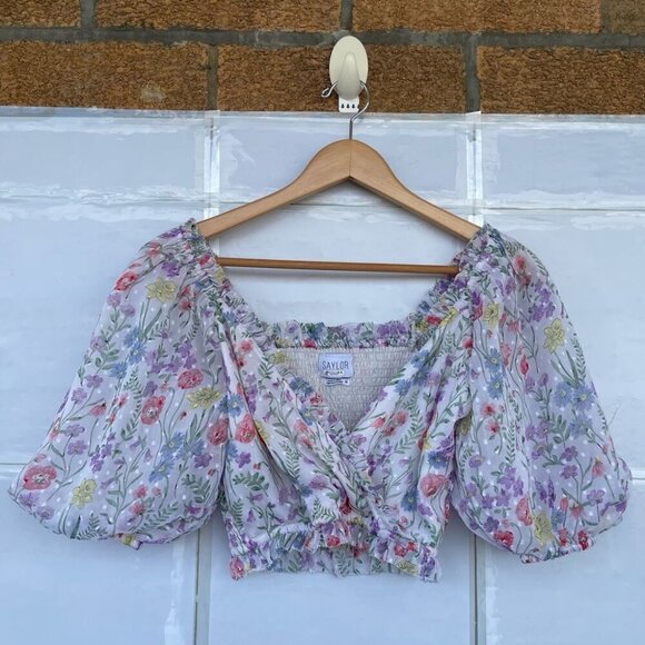 Saylor Teryn multi color floral ruffle smocked top XS - Picture 5 of 13